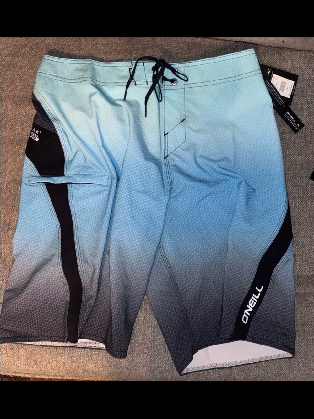 O'Neill Teal to Navy Ombre Board Shorts with Black Trim